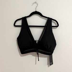 Calia Black long line Plunge V-Neck bikini top caviar